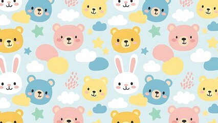 Cute teddy bear and bunny seamless pattern design for children textile background wallpaper surface print