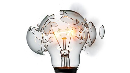 Broken Light Bulb with Shining Filament.