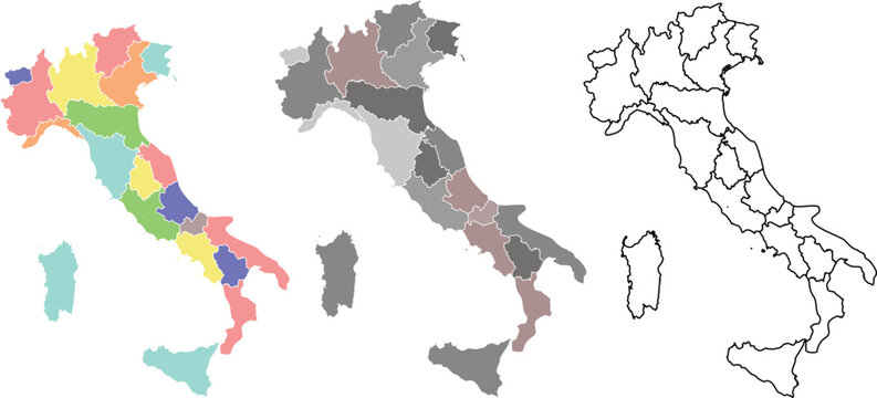  Detailed Regional Administrative Borders in Color, Grayscale, and Line Art Outlines