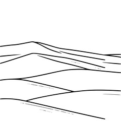 Fototapeta premium A minimalist line art illustration of rolling hills and mountains on transparent background