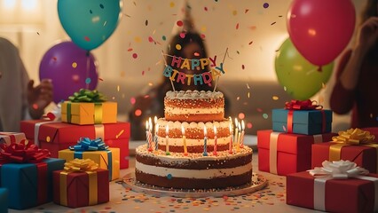 Birthday Celebration with Cake and Gifts.