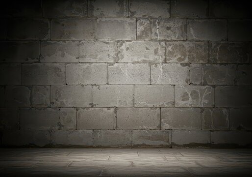 Grungy, massive wall built from large, rough cinderblocks. A dark and weathered concrete texture background suitable for design, abstract, Cinderblock, roughcast