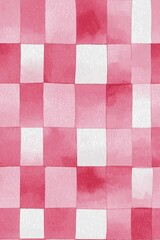 Fototapeta premium Pink watercolor gingham check seamless pattern background. Pink and white watercolor checkered pattern creating a rustic seamless background texture