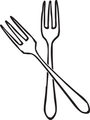 simple drawing of a fork and spoon Crossed black outlines no fill
