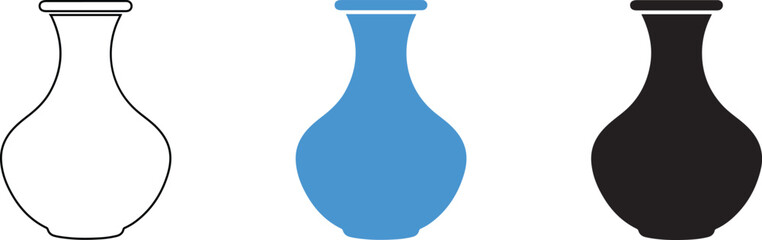 Collection of three vases in different colors and styles