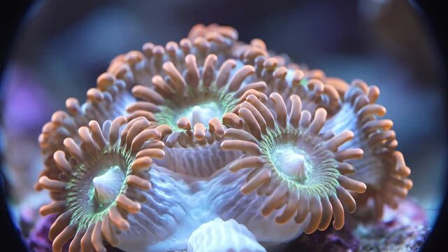 Ocean Acidification Research concept. Vibrant coral polyps in a marine environment.