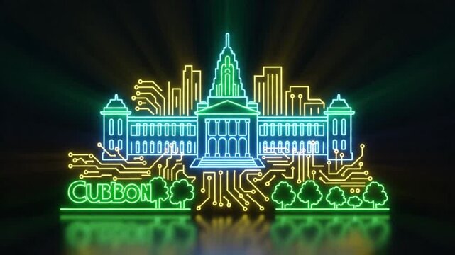 Illuminated Cityscape, Cubbon Park, Bengaluru, Neon Art, Night, Aerial View