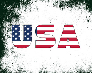 3D USA text with American flag inside the text. Vector illustration on white background. USA flag in text. American flag in letters. National emblem. Patriotic illustration.