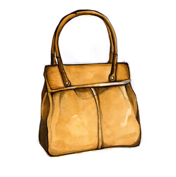 Aquarellzeichnung einer braunen Ledertasche
