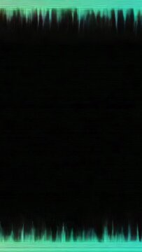 Vertical video: Blinking frame making cyan wave bands moving on black with jagged spikes top or bott