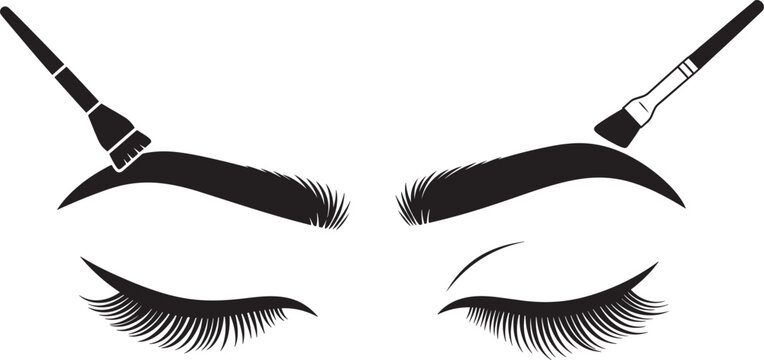Eyes lashes and brows silhouette with makeup brush