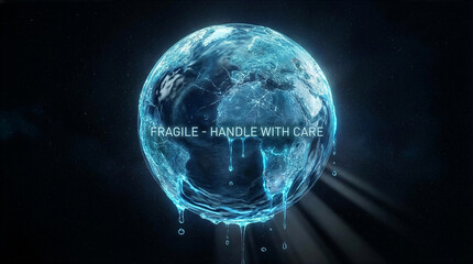 Fragile Earth Made of Water Melting in Space Symbolizing Global Water Responsibility