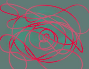 Red Scribbles on Green Fog 