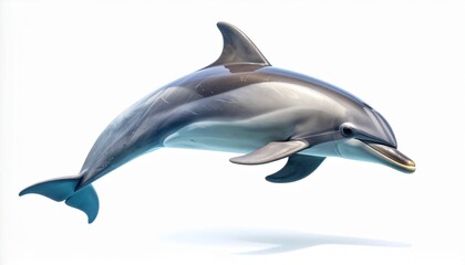 Fototapeta premium A beautiful and graceful dolphin, a highly intelligent marine mammal, captured in a dynamic pose while swimming or jumping, isolated against a pristine white background. AI generated.