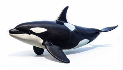 Obraz premium Majestic Orca, or Killer Whale, a powerful oceanic predator, shown in a full-body view. This beautiful marine mammal with its distinctive black and white markings is isolated on a white background.