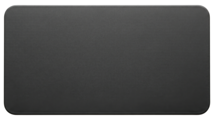 Plain black rectangular anti fatigue standing desk mat with round edge isolated with transparent background