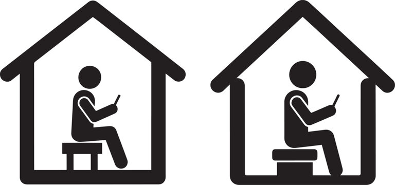 Social distancing silhouette in houses illustration