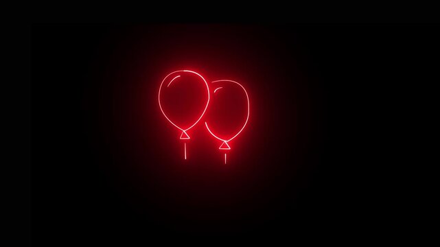 red neon glowing Party Isolated red balloon on a string, celebration, holiday, festive party, birthday, fun