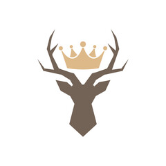 Fototapeta premium Deer head with antlers and crown icon isolated on white background