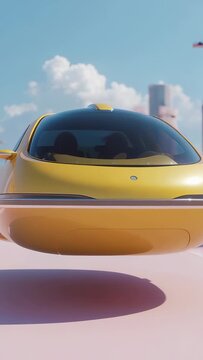Vertical video: Hovering yellow hover car above pink ground in demo on start, showing two headrests