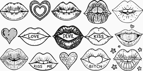Artistic sketches of lips and hearts a playful collection of monochrome designs © Sujal