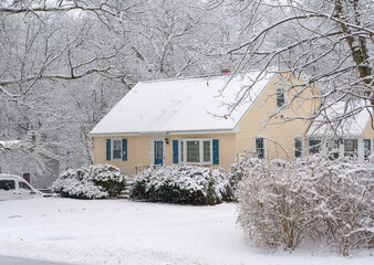 house exterior in winter snow 