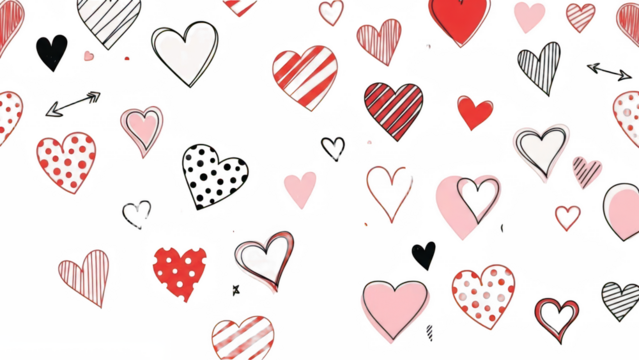 Red Heart png Pink Love cutout Black Symbol png Cute Doodle cutout Striped Heart png Polka Dot Shape cutout Hand Drawn Icon png Artistic Design cutout Romantic isolated transparent background image - Powered by Adobe