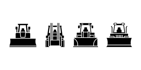 Four Construction Vehicles Lineup Heavy Machinery Icons Set