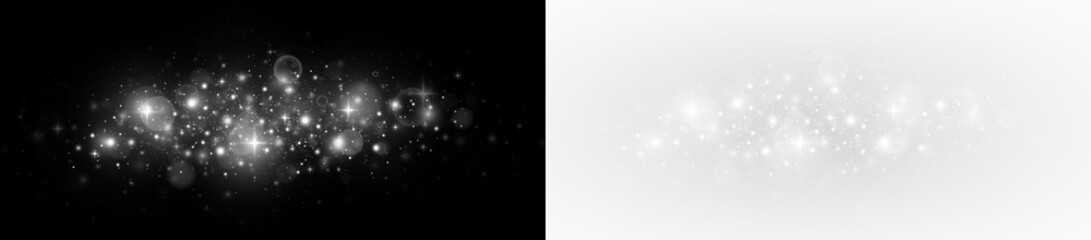 Fototapeta premium Christmas shimmer with bright particles. Flare and stardust scatter across shiny sparkles and festive particles.