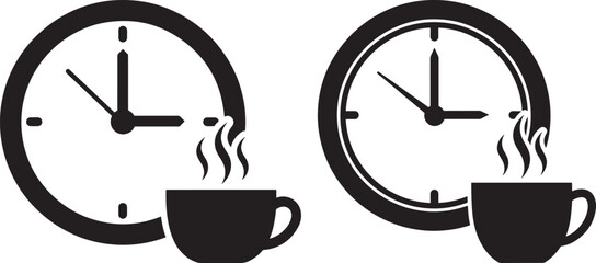 Silhouette of coffee time icon with clock beside