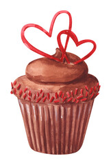 Watercolor red heart berry muffin with whipped cream. Hand drawn illustration for Valentines day © Lidiia Chupryna