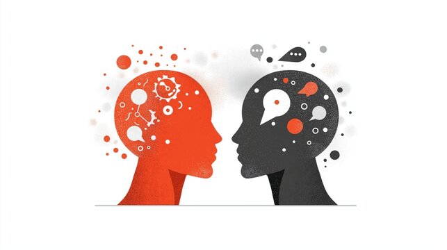 Conceptual art representing human connection, dialogue, and mental exchange in modern communication or psychological contexts