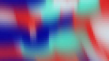Blurred abstract pixelated color gradient with red, white, blue. Suitable for backgrounds, web design, and digital art projects.