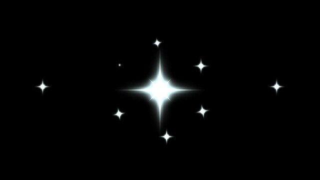 Shining white light, twinkle stars light on green  background. stars twinkle like flash rays, blinking retro vector stars, 2D twinkling star in night sky, doodle glitter star on black screen, 4K
