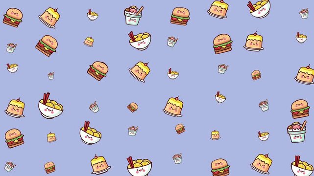 Random fast food items on blue background, suitable for food blog, menu design, or social media posts.