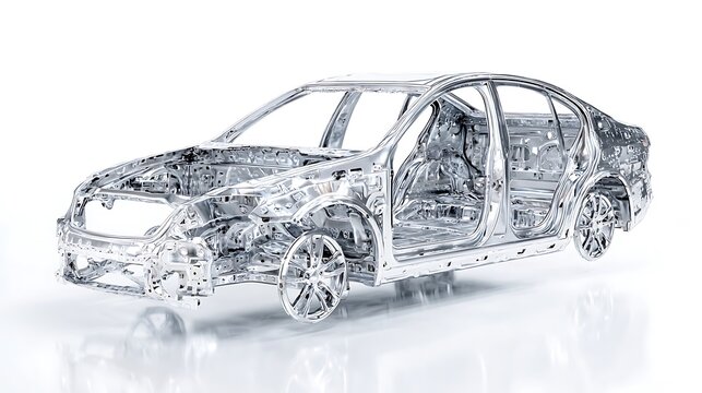 Automobile body-in-white (BIW) structure isolated on white background