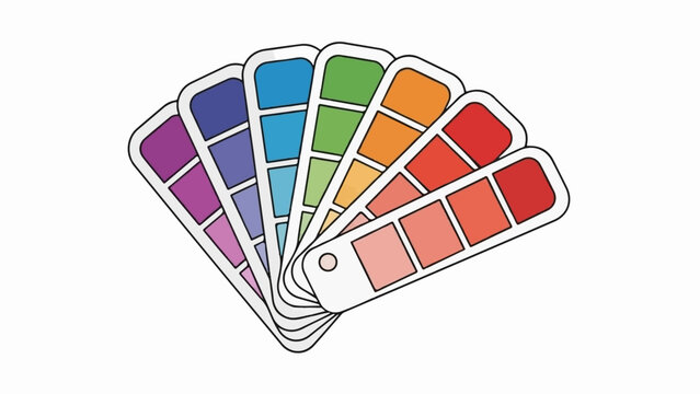 A fanned-out selection of color swatches in shades from purple to red
