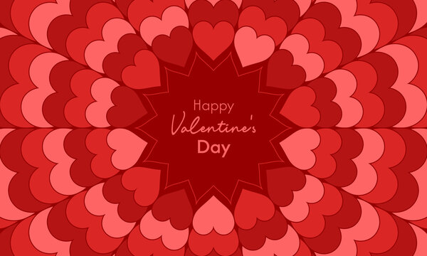 Romantic layered background of red hearts with a radial design and Valentine's Day message