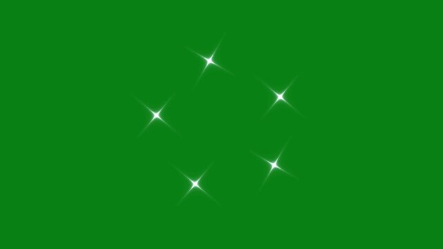 White glowing star sparkle with circle shape. blinking retro vector stars, 2D twinkling star in night sky, doodle glitter star, twinkle magic dust animation, shimmer particle on green screen, 4K