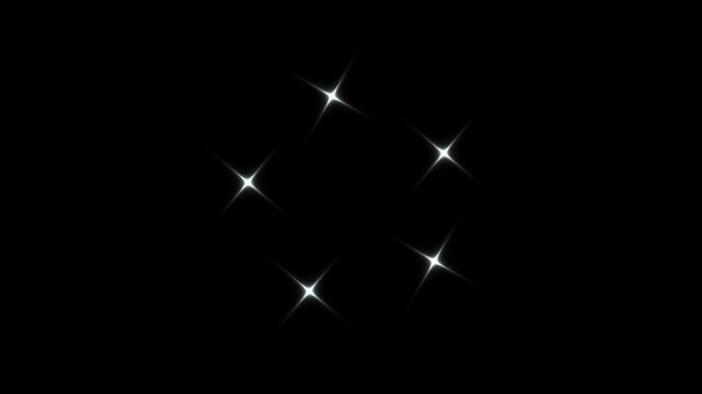 White glowing star sparkle with circle shape. blinking retro vector stars, 2D twinkling star in night sky, doodle glitter star, twinkle magic dust animation, shimmer particle on black screen, 4K