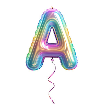  Colorful shiny 3D letter A balloon for party celebration isolated on a transparent background