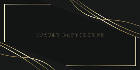 Black luxury background with gold lined frame, minimal scene, empty space for use showcase beauty and cosmetics product or text. stock illustration