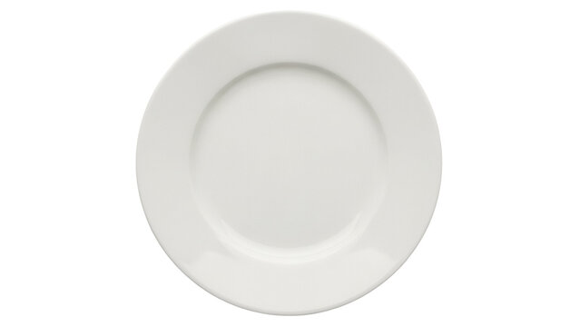 Empty white ceramic plate isolated PNG on transparent background, clean dinnerware for food presentation and restaurant use, top view