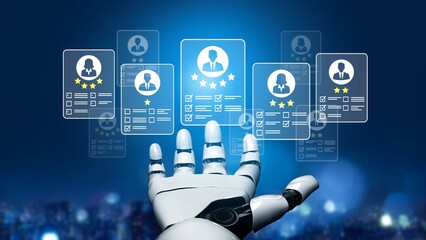 Futuristic robotic hand interacting with digital profiles and user data, showcasing technology and innovation in artificial intelligence and automation Gluon.