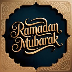 a luxurious greeting card design featuring Ramadan Mubarak in Golden and Blue color