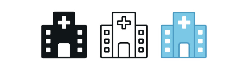 Obraz premium hospital building three hospital facade with cross white and light blue