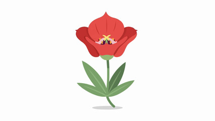Stylized red flower with green leaves on a white background