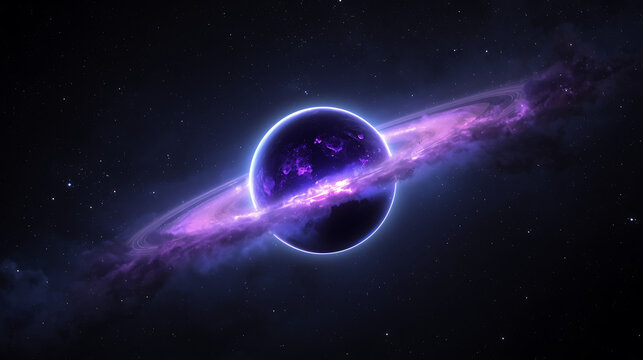glowing planet with vibrant nebula and swirling galactic dust in deep space