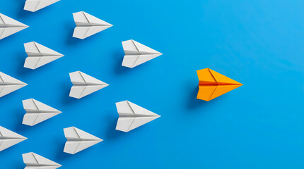 Concept of individuality and thinking differently with paper airplanes