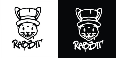 Graffiti Rabbit with hat logo vector design